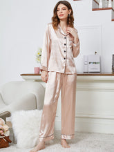 Load image into Gallery viewer, Lapel Collar Long Sleeve Top and Pants Pajama Set
